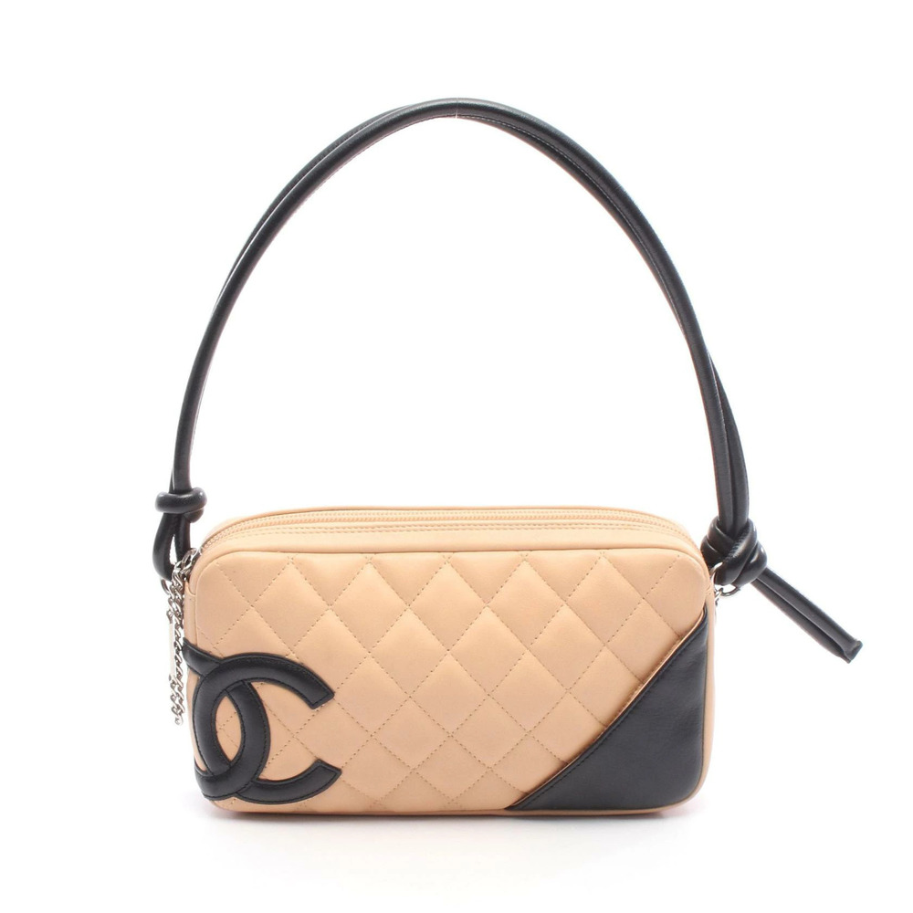 Chanel Cambon Handbag Leather Pink Black